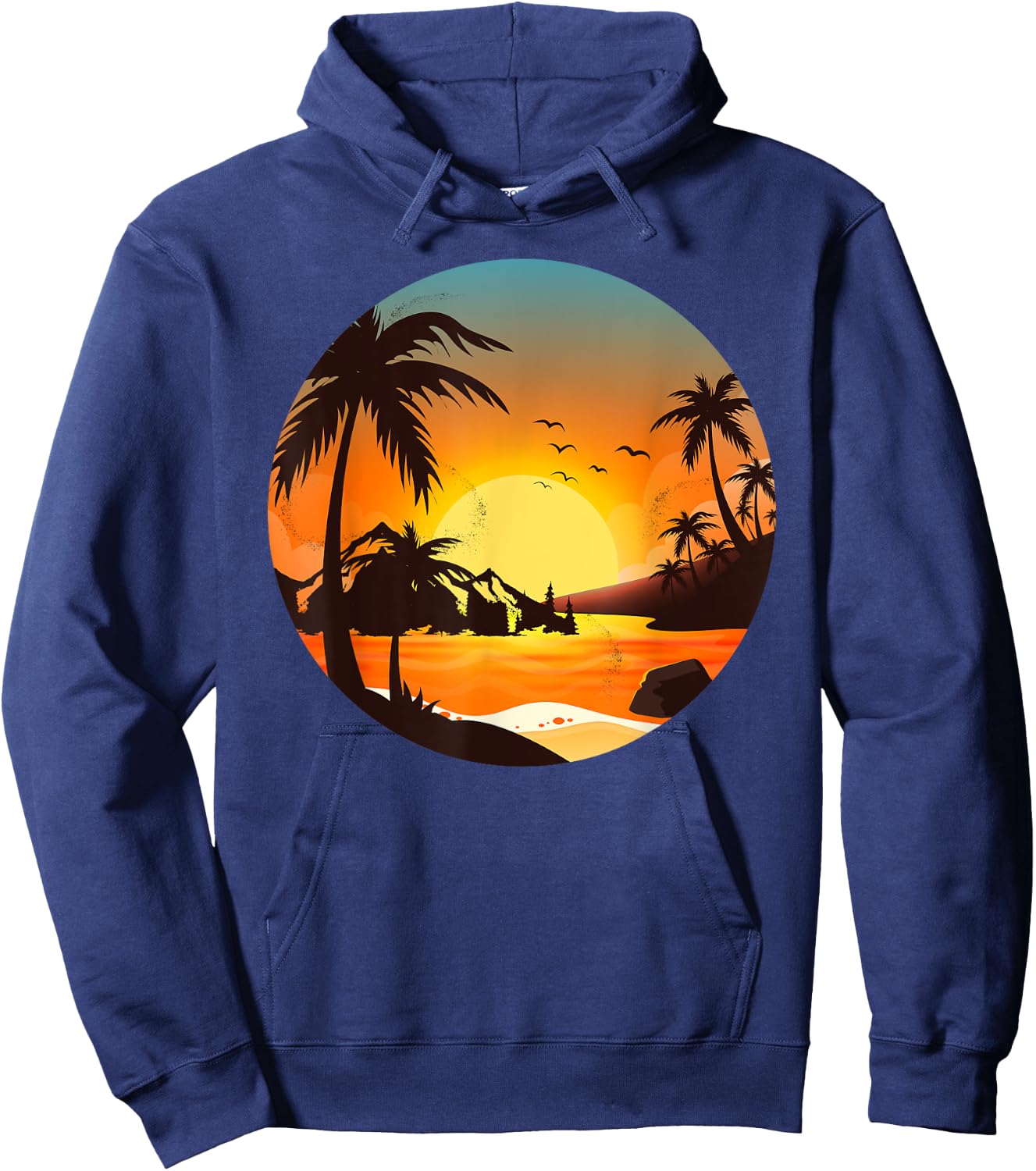 Tropical Sunset Mountains Beach Vacation Palm Trees Forest Women Girls Kids Hoodie - Hoodie | Navy