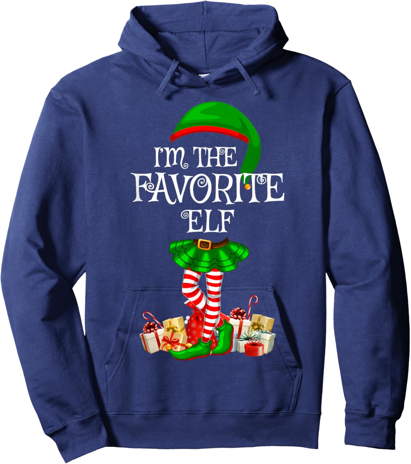 Matching Family Women Girls I'm The Favorite Elf Christmas Hoodie - Hoodie | Navy