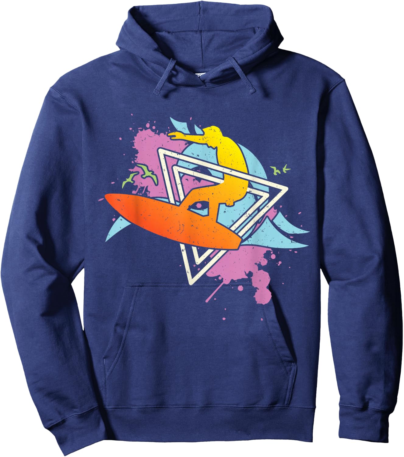 Surfer 80s 90s Vaporwave Surfboard Hoodie - Hoodie | Navy