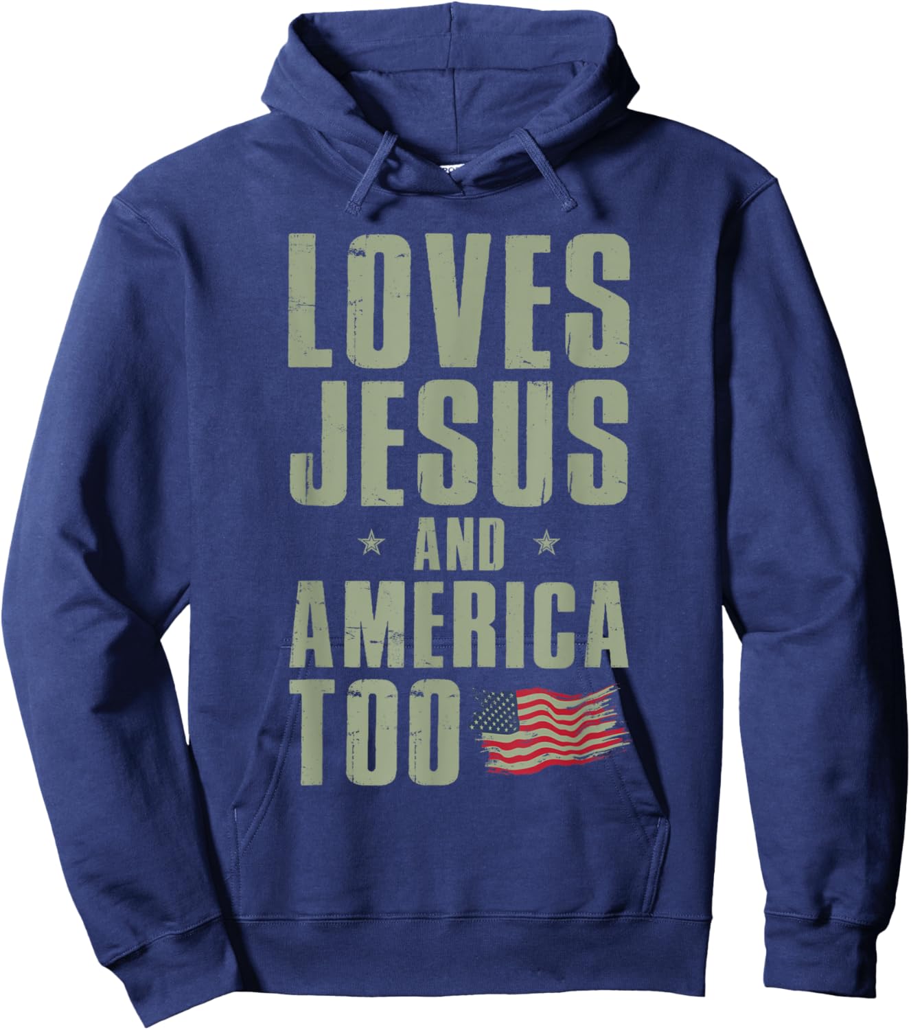 Loves Jesus and America Too 4th of July Patriotic Kids Men Hoodie - Hoodie | Navy