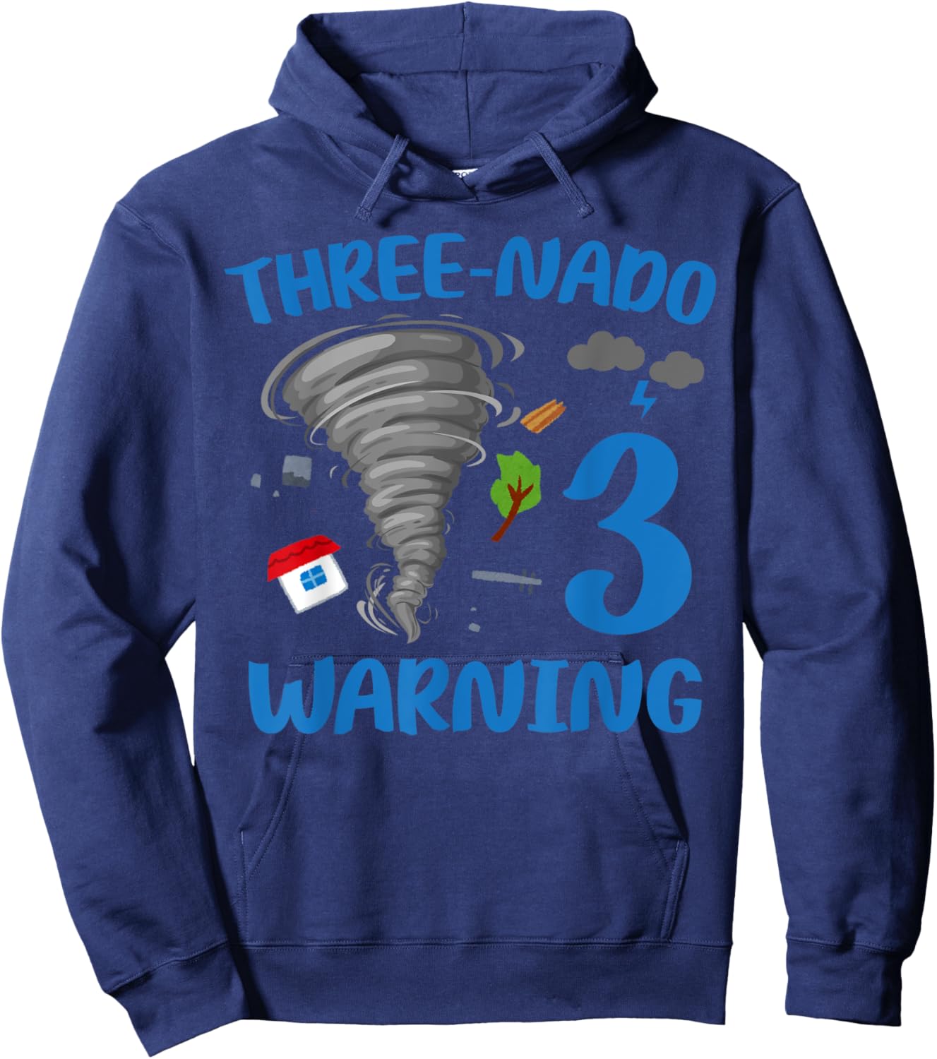 Kids Three-nado Warning 3rd Birthday Party Theme Tornado Boy Hoodie - Hoodie | Navy