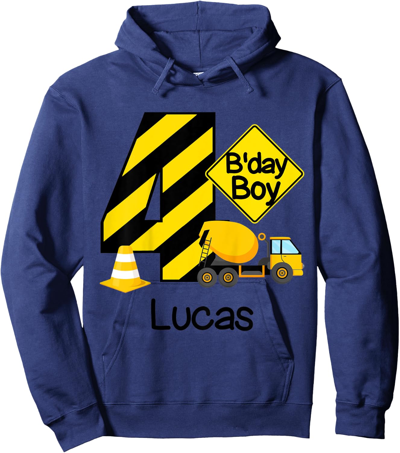 Kids Construction 4th Birthday Lucas Boys 4 Years Old Party Hoodie - Hoodie | Navy