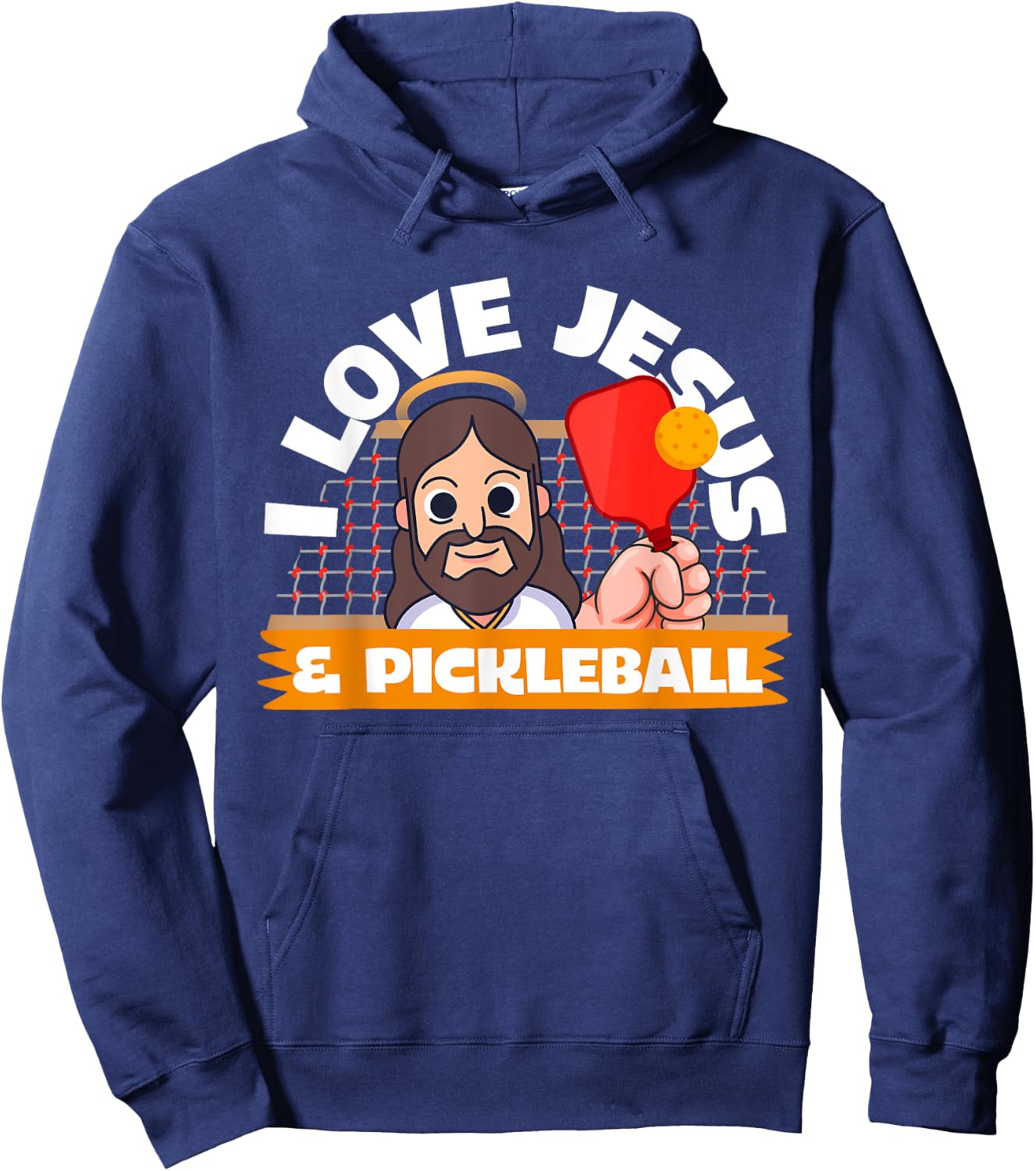 I Love Jesus & Pickleball Cartoon Fitness Workout Gift Hoodie - Hoodie | Navy
