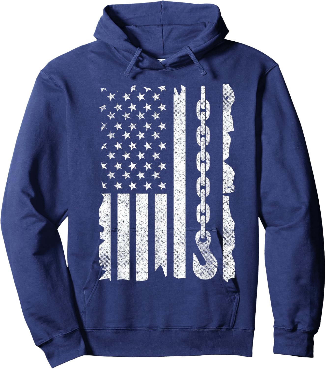 Funny Tow Truck Gift Men Women Cool US Flag Tow Truck Driver Hoodie - Hoodie | Navy