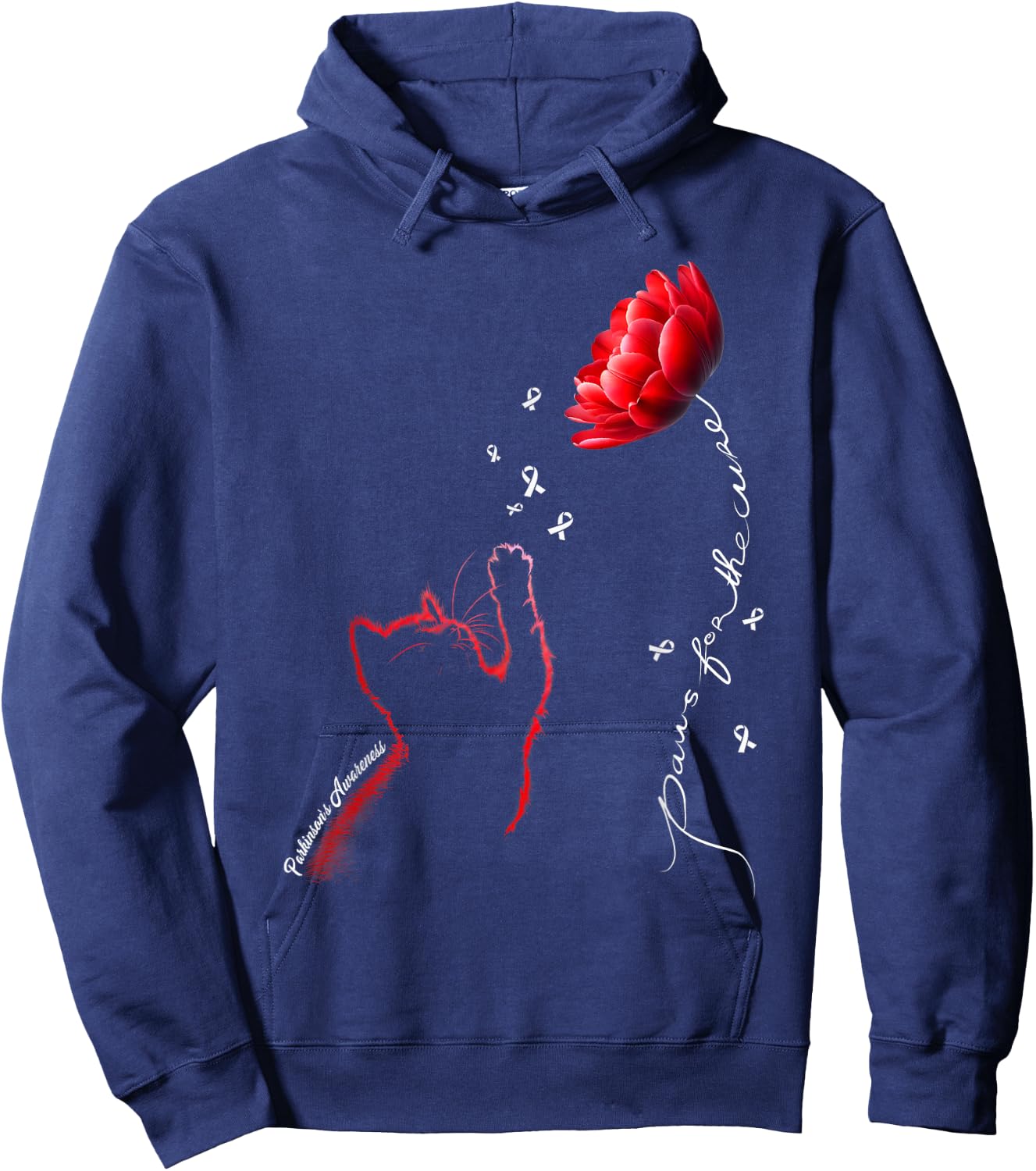 Red Tulip Cat Paws For The Cure Parkinson's Awareness Women Hoodie - Hoodie | Navy