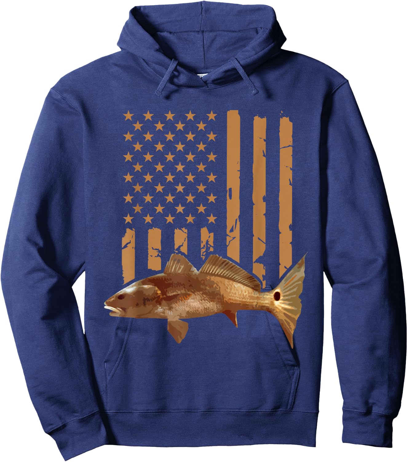 Redfish Fishing Red Drum Tailing USA American Flag Fisherman Hoodie - Hoodie | Navy