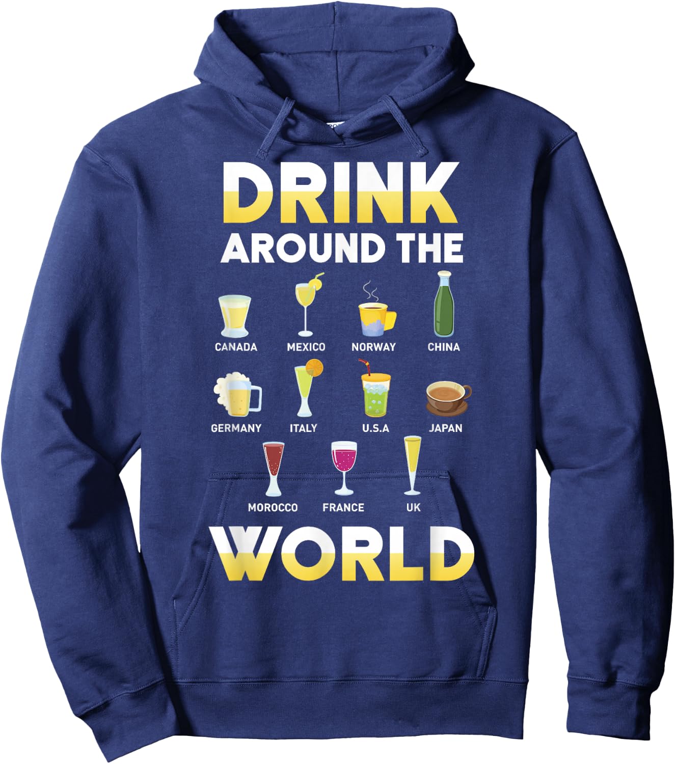 Funny Alcohol Around the World Drink Travel Gift Hoodie - Hoodie | Navy