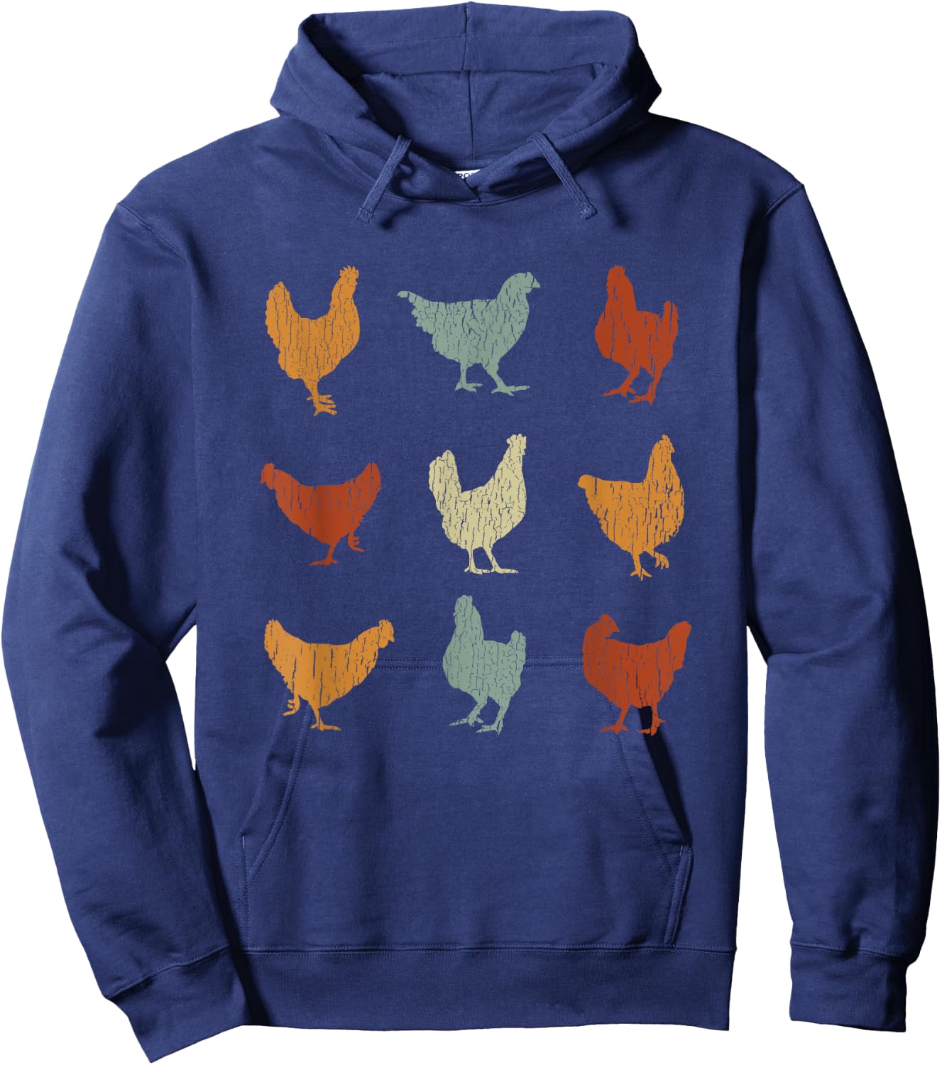 Cool Retro Domesticated Birds Animal Lover Outfit Vintage Chickens Funny Cute Farm Pet Owner Gift -Adults Black Small Classic Fit Short Sleeve Cotton Blend Chicken-Print Hoodie - Hoodie | Navy