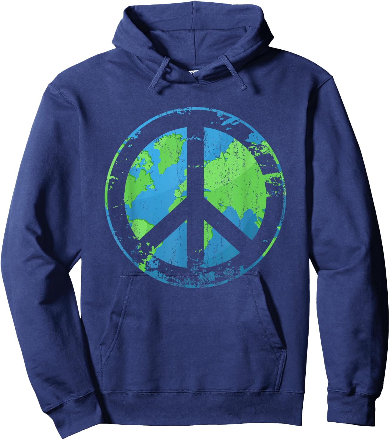 Distressed Peace On Earth Retro 60s 70s Hippie Kindness Hoodie - Hoodie | Navy