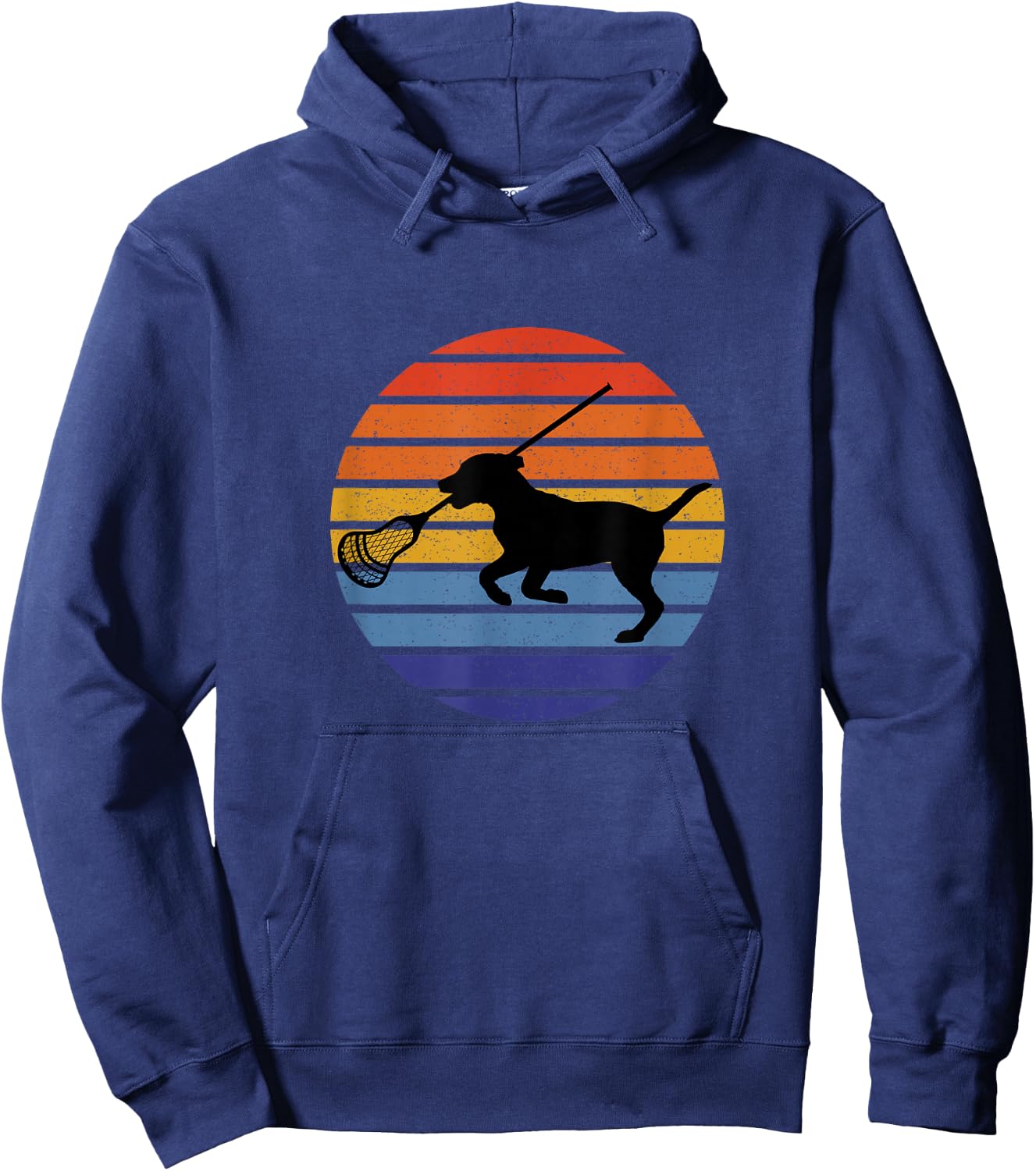 Lacrosse Dog Lover Silhouette, Retro Vintage Lax Sunset Women Kids Hoodie - Hoodie | Navy