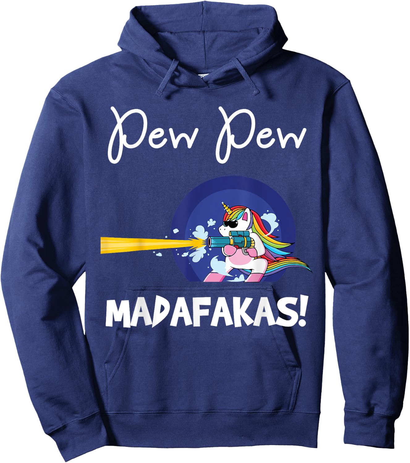 PEW Madafakas Funny fantasy Unicorn With Gun White Hoodie - Hoodie | Navy