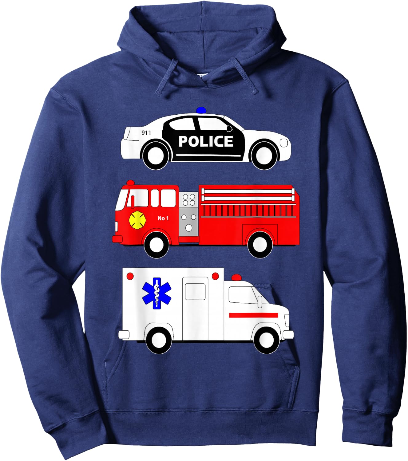 Police Car Fire Truck Ambulance First Responders Design Hoodie - Hoodie | Navy