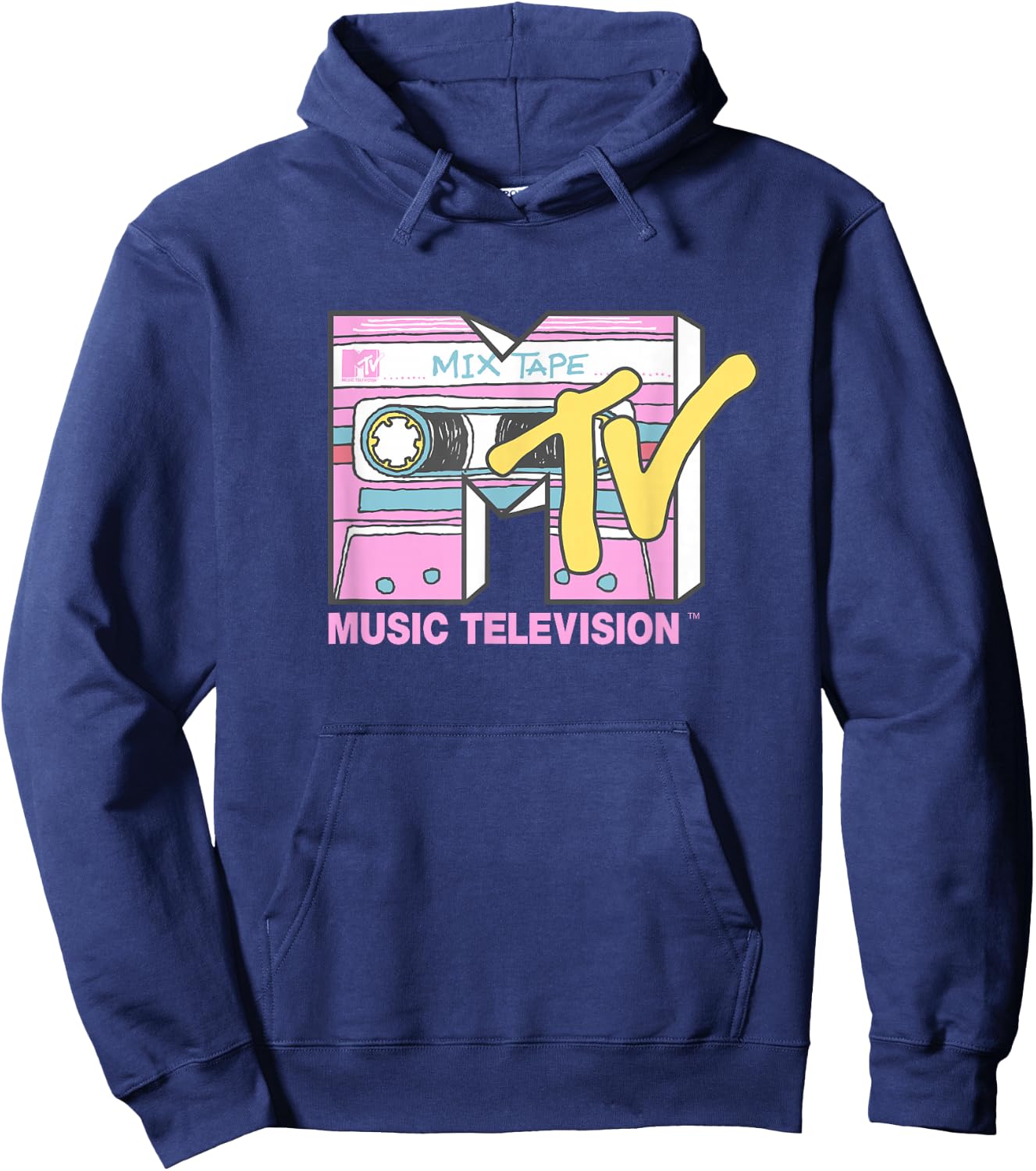 MTV Retro Neon Mix Tape Vintage Cassette Sketch Logo Hoodie - Hoodie | Navy