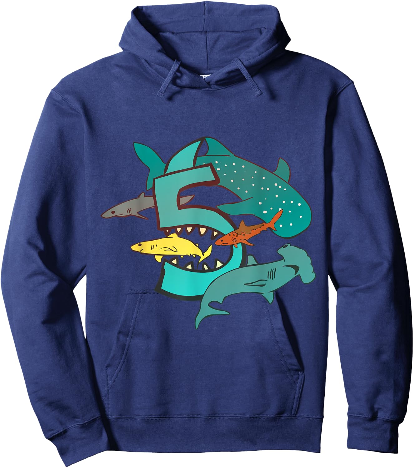 Shark 5th Birthday 5 Year Old Birthday Kids Boys Girls Hoodie - Hoodie | Navy