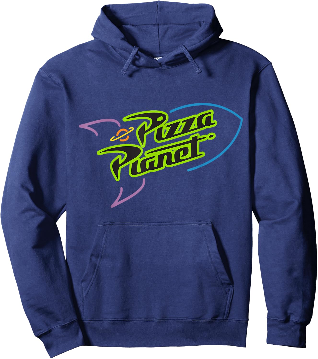 Disney Pixar Toy Story Pizza Planet Rocket Ship Neon Hoodie - Hoodie | Navy