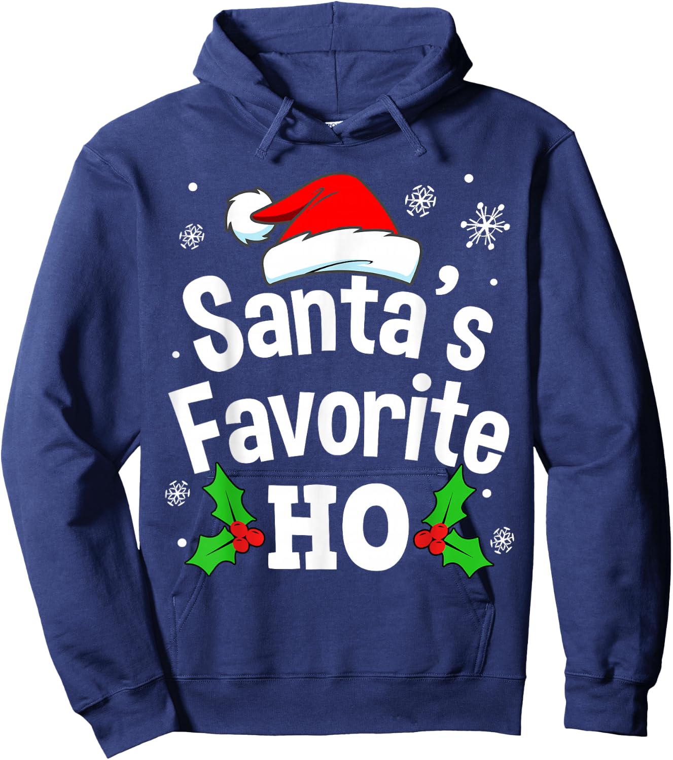 Funny Christmas Santa's Favorite Ho Naughty Pajama Black Adult Cotton Polyester Short Sleeve Small Hoodie - Hoodie | Navy