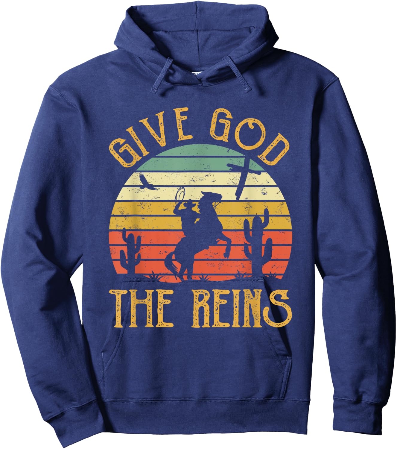 Give God The Reins Shirt Funny Cowboy Riding Horse Christian Hoodie - Hoodie | Navy