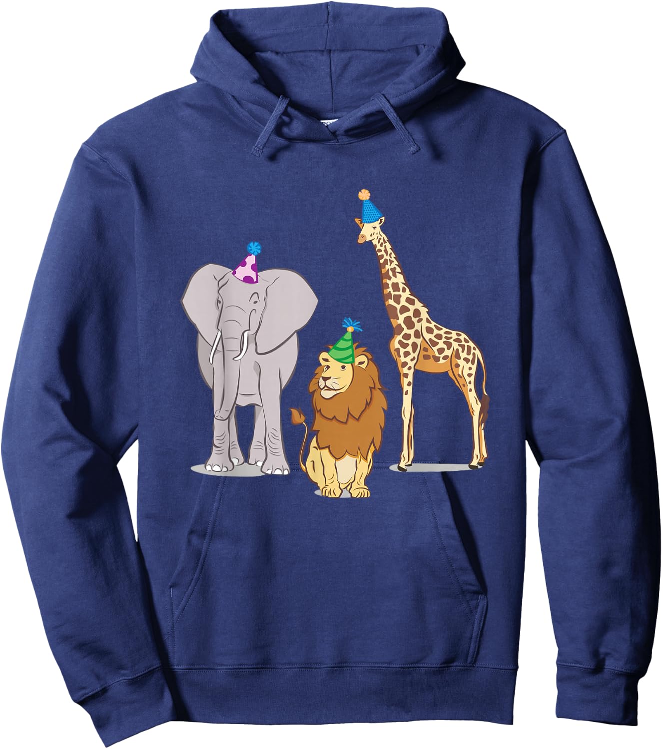 Party Animal Theme! Elephant, Giraffe & Lion! Hoodie - Hoodie | Navy