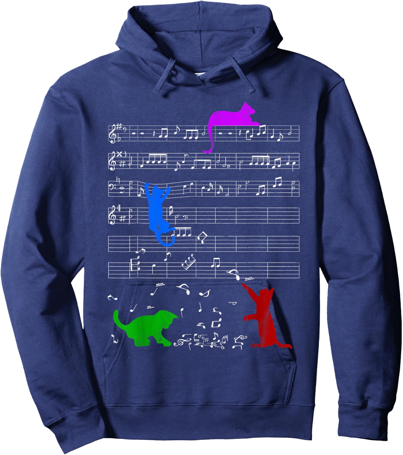 Cute Colored Cats Music Notes Musician Clef Piano Hoodie - Hoodie | Navy