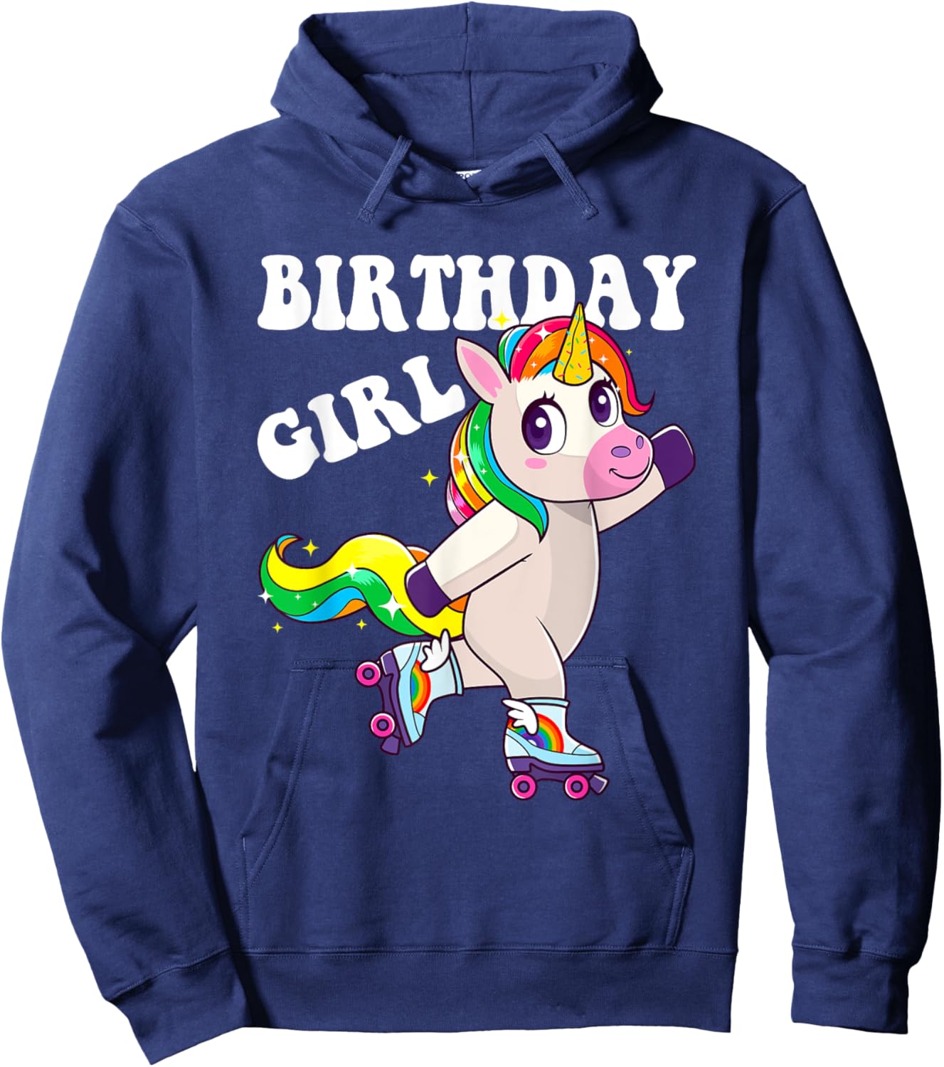 Roller Girl Unicorn Retro Birthday Rolling Skates Girls Kids Hoodie - Hoodie | Navy