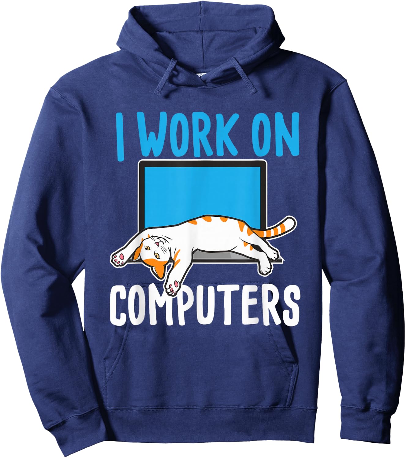 I Work On Computers - Funny Cat Lover Kitten Kitty Small Hoodie - Hoodie | Navy