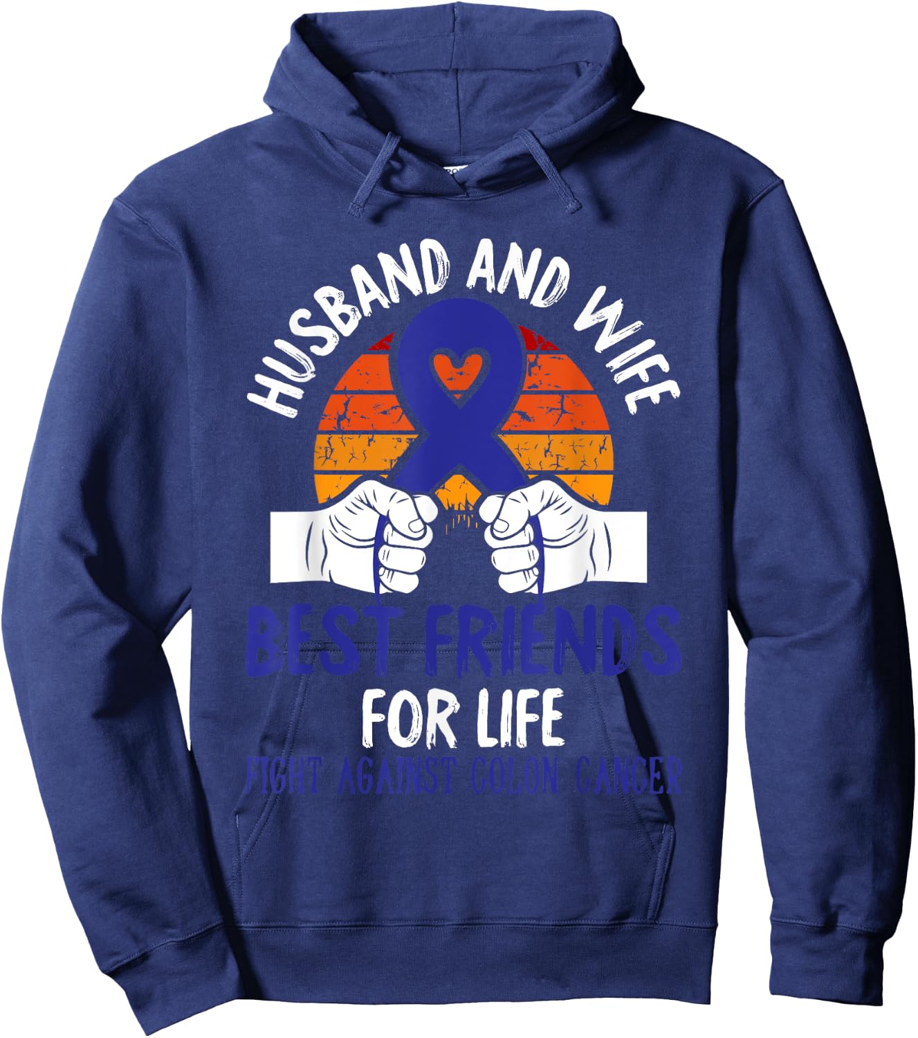 Husband And Wife Colon Cancer Awareness Fight Retro Gifts Hoodie - Hoodie | Navy