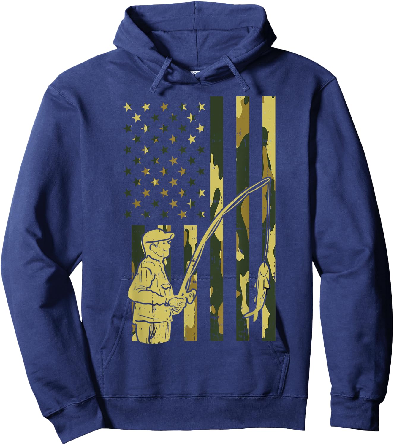 Camo Flag Fisherman Vintage Fishing Patriotic Angler Gift Hoodie - Hoodie | Navy