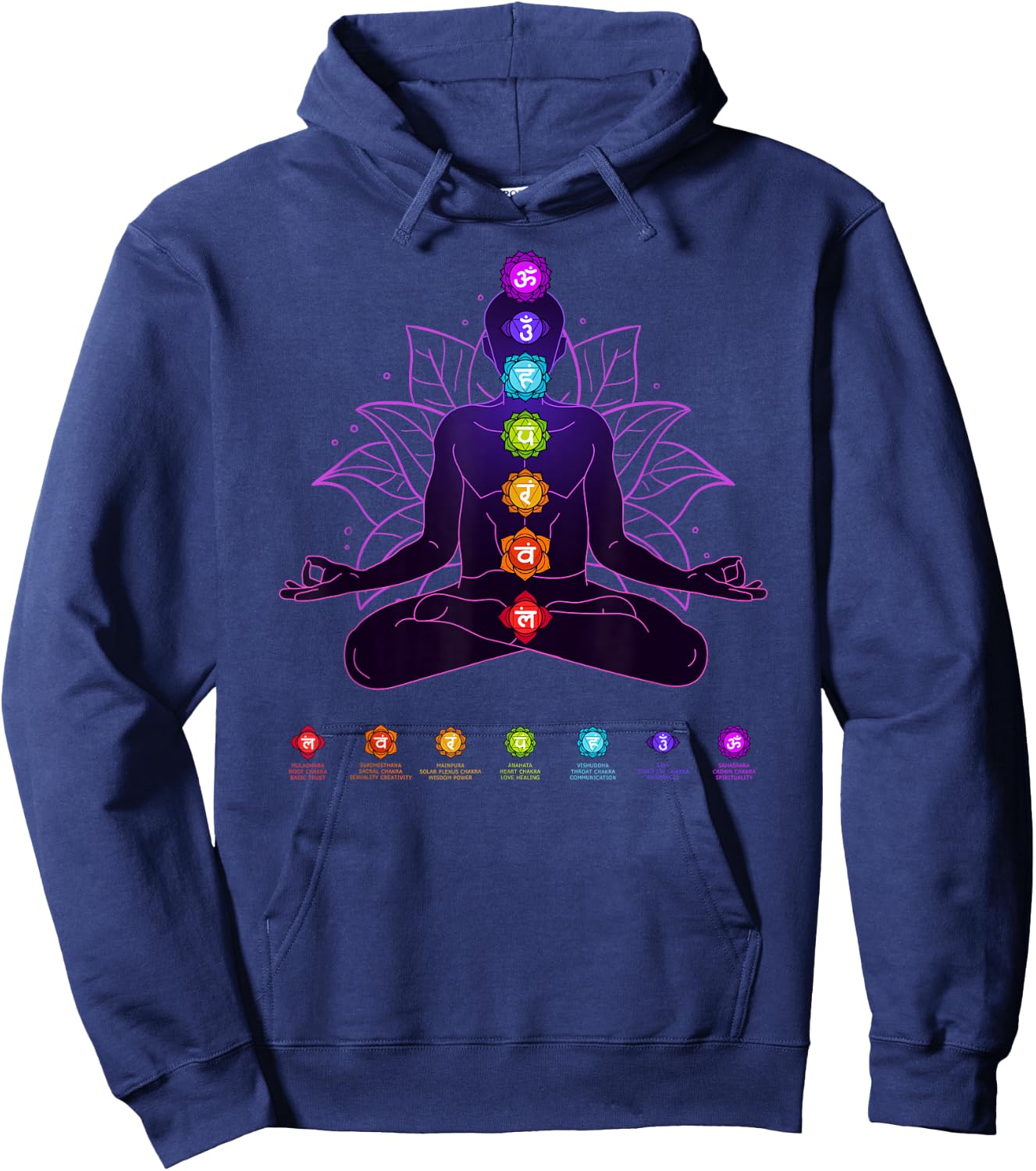 7 Seven Chakras Yoga Spiritual Body System Meditation White Hoodie - Hoodie | Navy