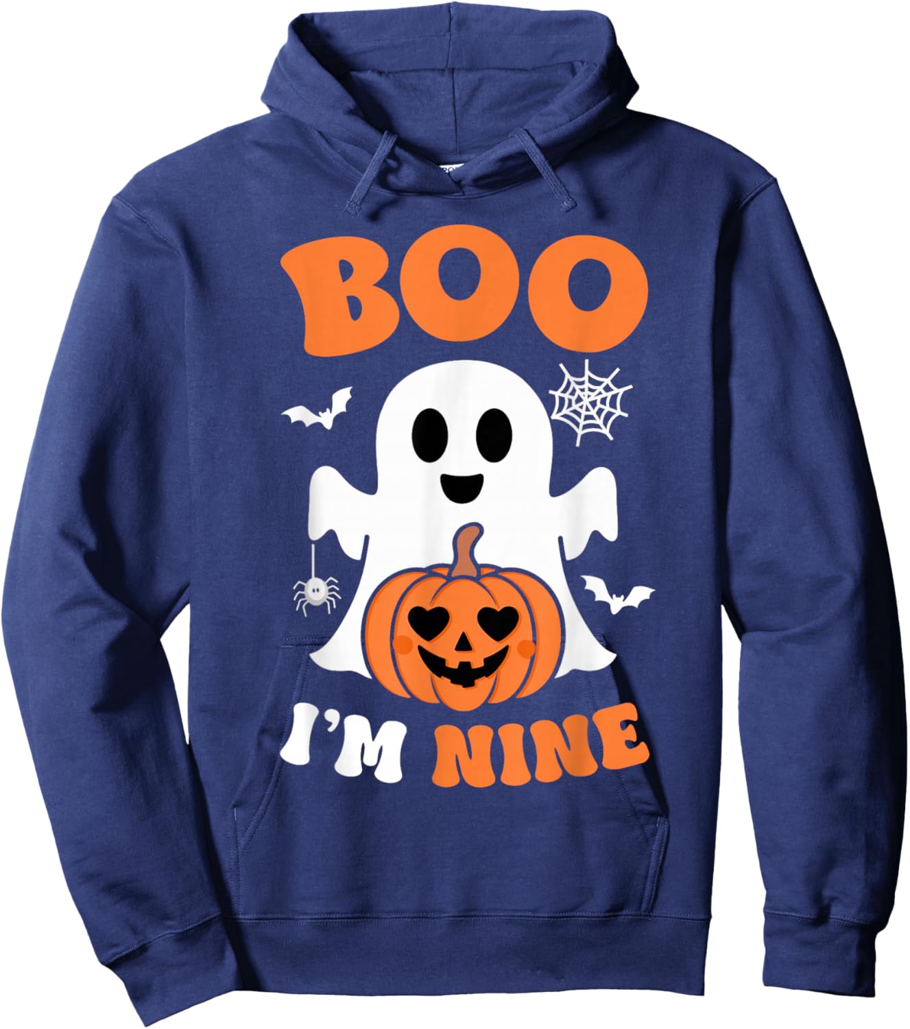 Ghost Boo I'm Nine Year 9th Birthday Boys Halloween Groovy Hoodie - Hoodie | Navy