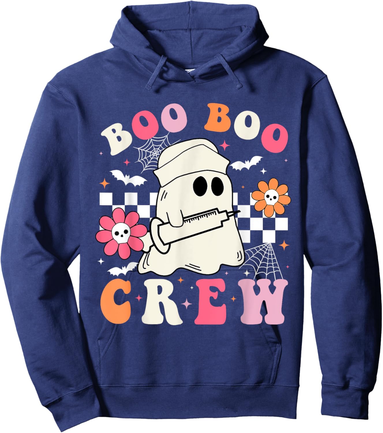 Boo Crew Nurse Halloween Outfits Men Kids Groovy Hoodie - Hoodie | Navy