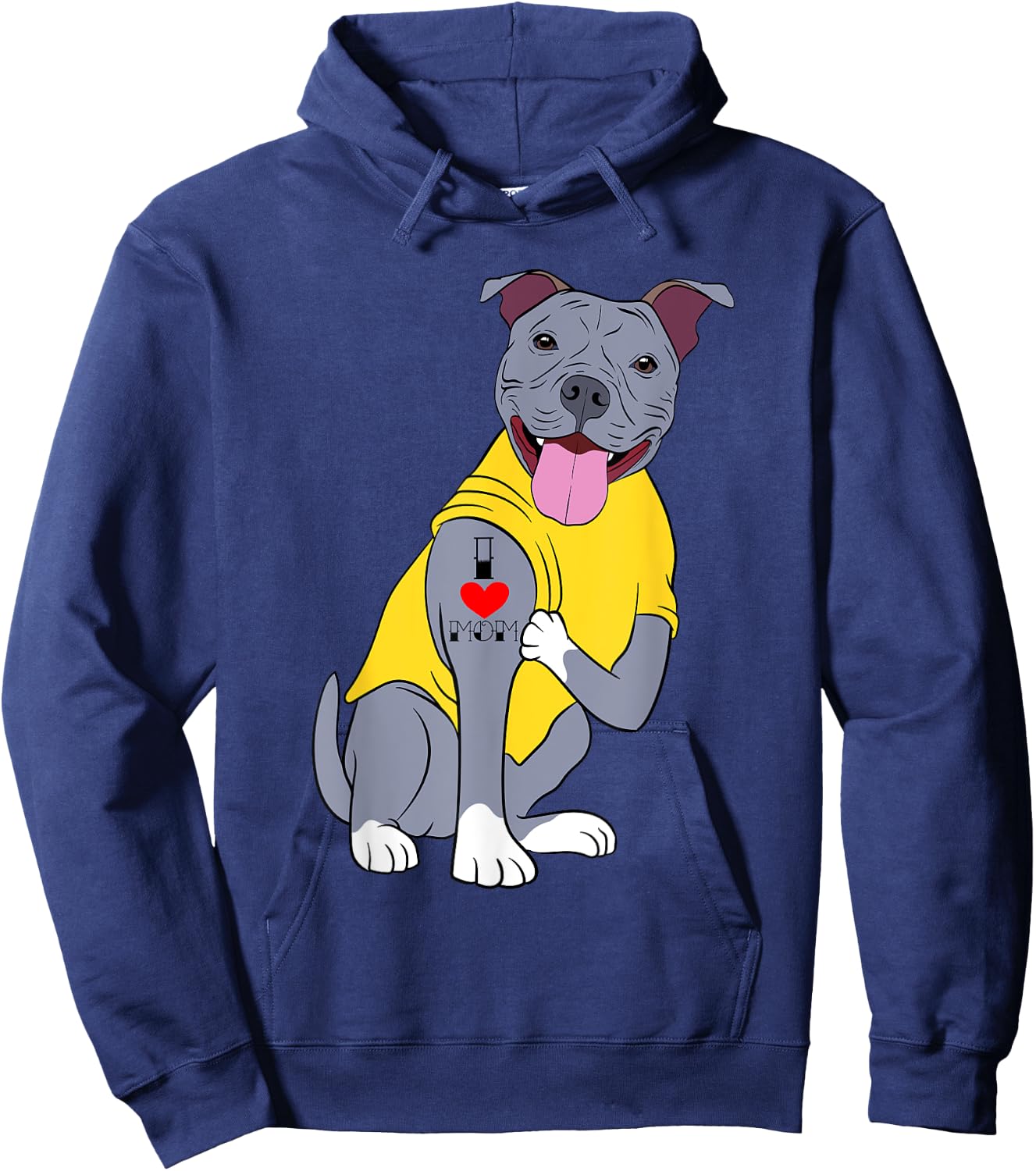 I Love Mom Mommy Mother's Day Collection Pitbull Dog Hoodie - Hoodie | Navy