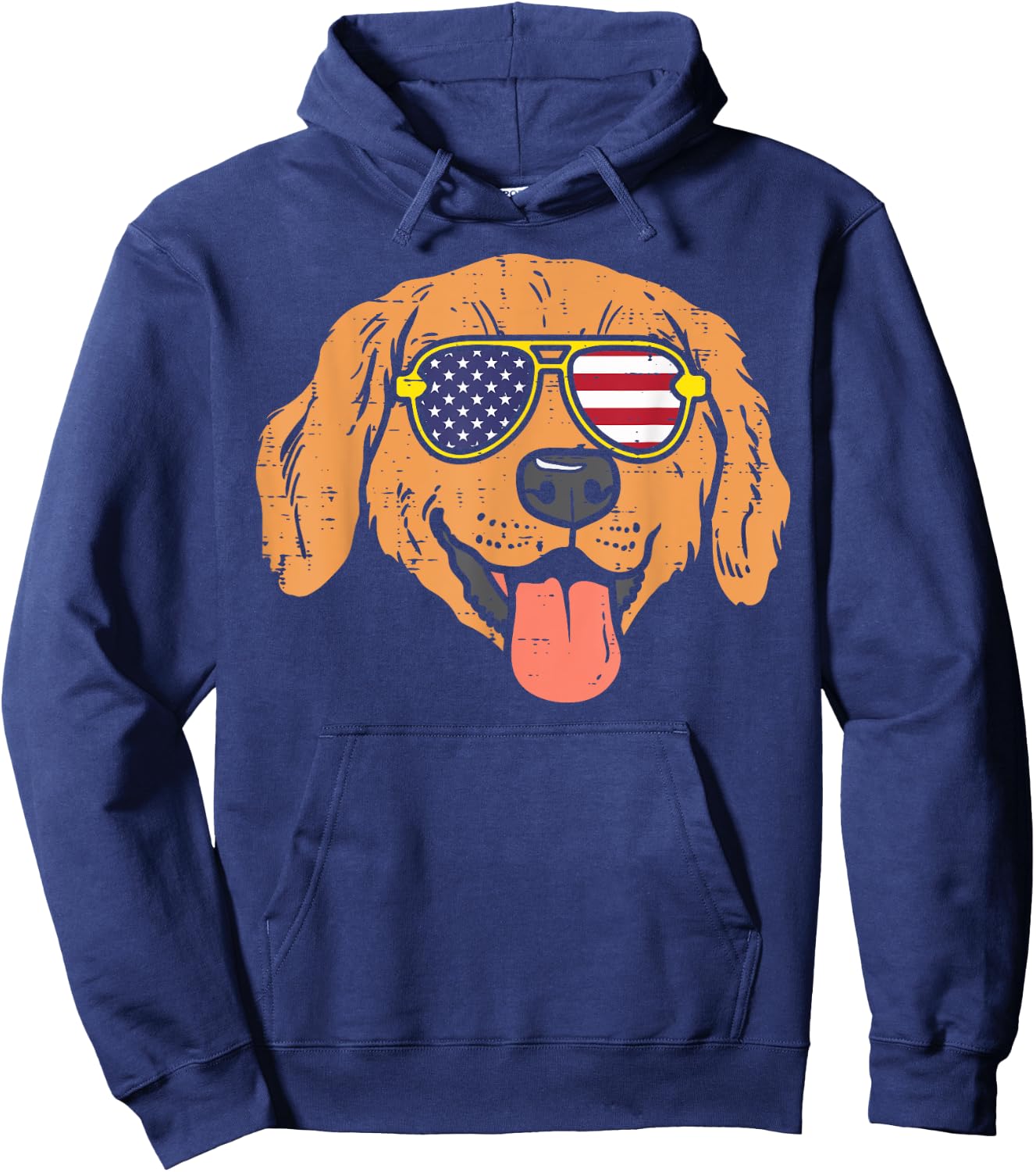 Golden Retriever American USA Flag 4th Of July Fourth Dog Women Kids Men Hoodie - Hoodie | Navy