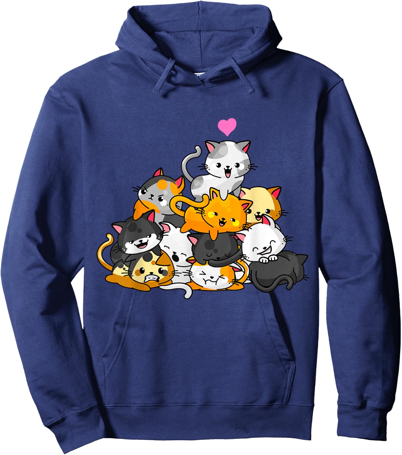 Cat Cute Kitty Pile Cats Anime Kawaii Neko Gift Women Girls Small Hoodie - Hoodie | Navy
