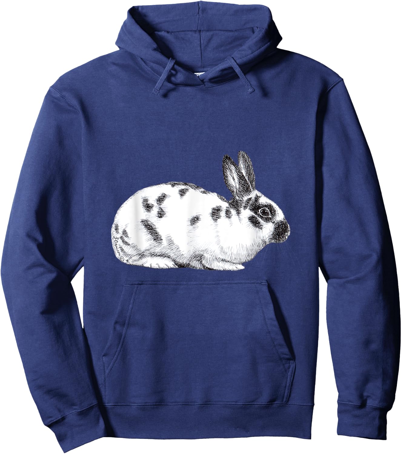 Cute English Spotted Bunny Rabbit Drawing Hoodie - Hoodie | Navy