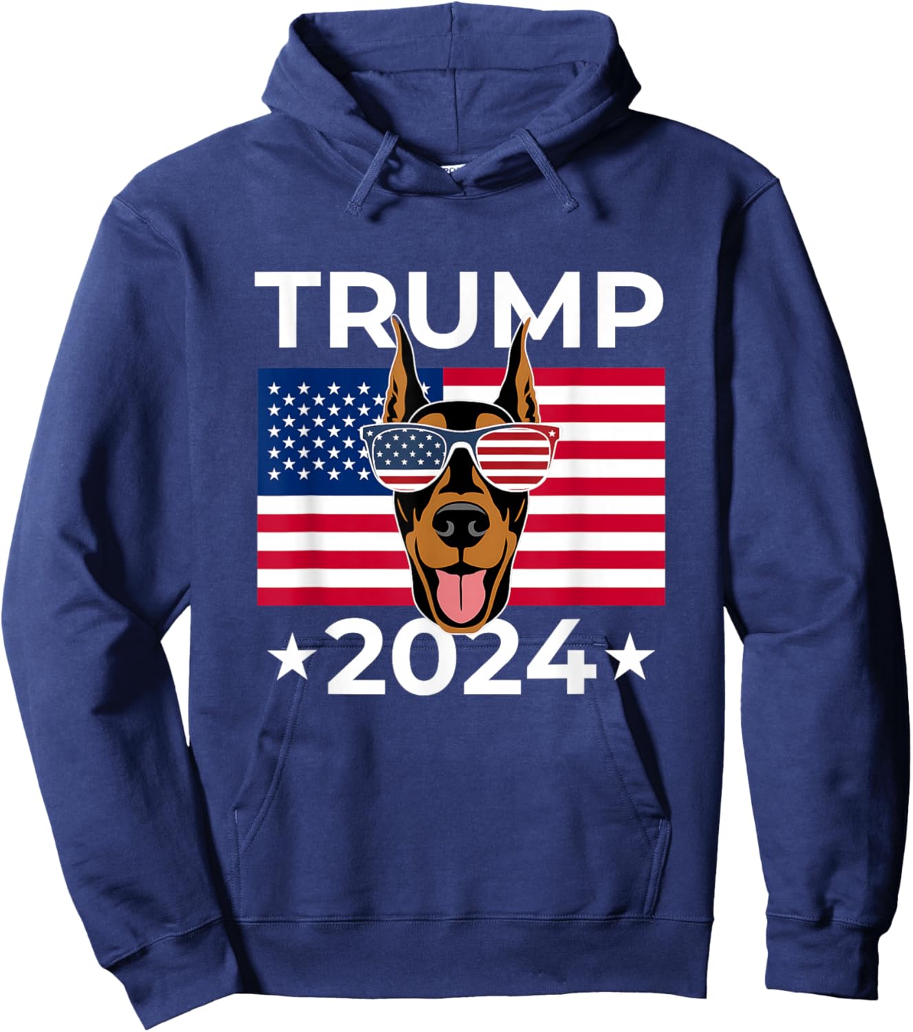 US Election Vote Trump 2024 Doberman Pinscher Dog USA Flag Hoodie - Hoodie | Navy