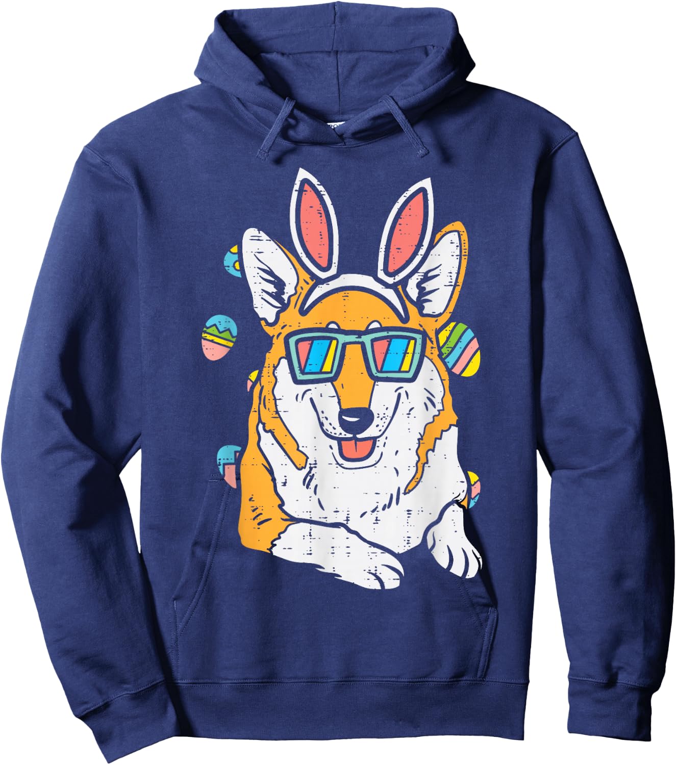 Welsh Corgi Bunny Ears Glasses Eggs Easter Dog Owner Lover Hoodie - Hoodie | Navy