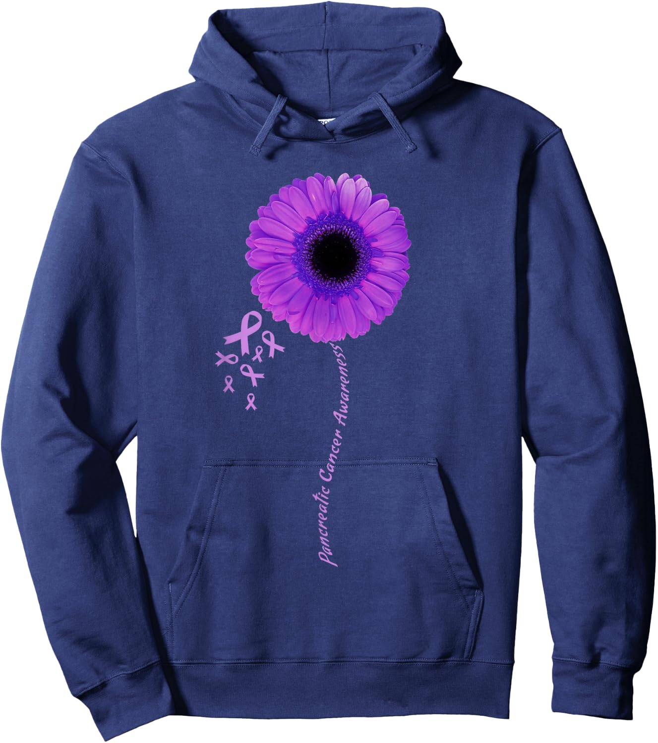 I Wear Purple Flower Pancreatic Cancer Awareness Ribbon Hoodie - Hoodie | Navy