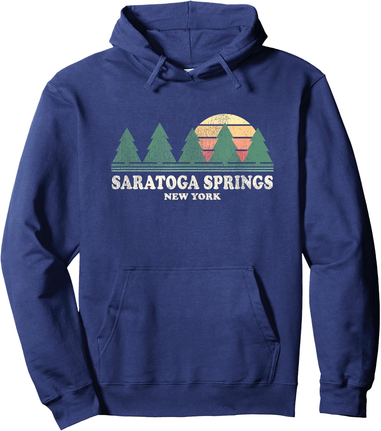 Saratoga Springs NY Vintage Throwback Retro 70s Design Hoodie - Hoodie | Navy