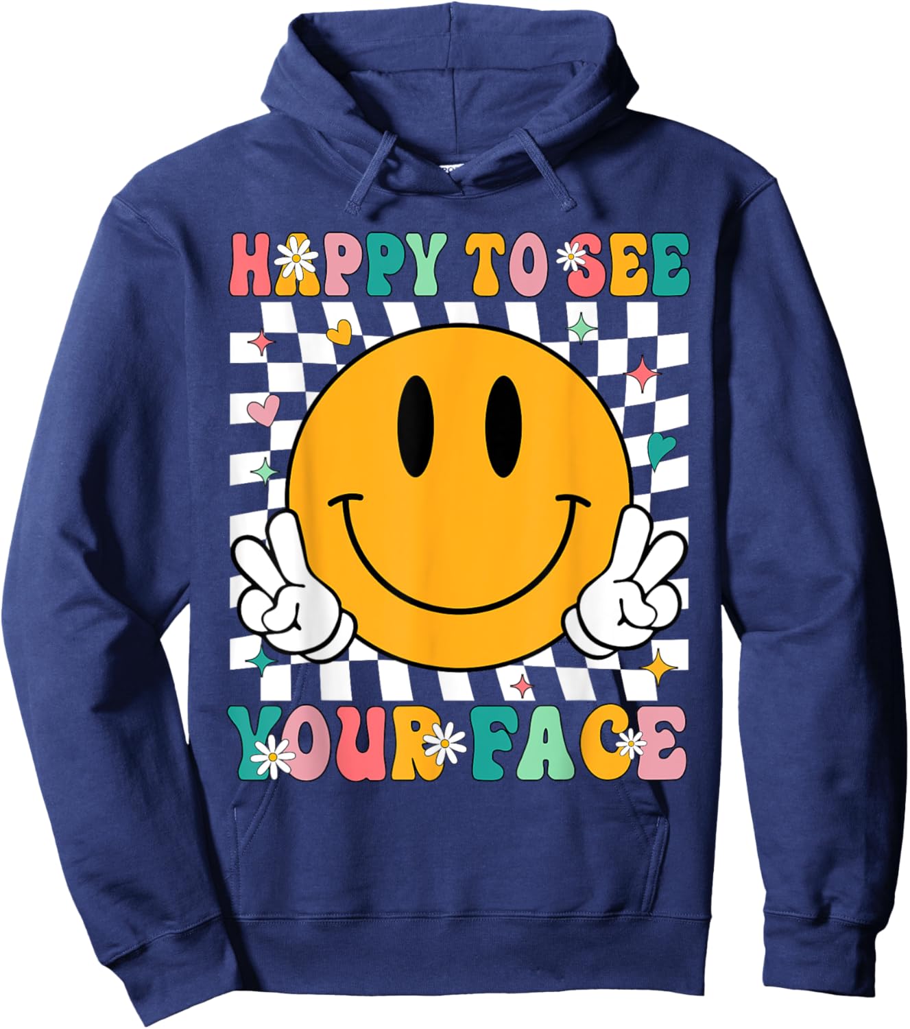 Groovy Back To School Teachers Happy To See Your Face Hoodie - Hoodie | Navy