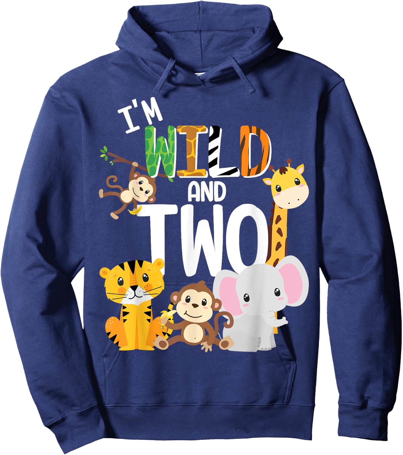 I'm Wild and Two Zoo Theme Birthday Safari Jungle Animals Hoodie - Hoodie | Navy