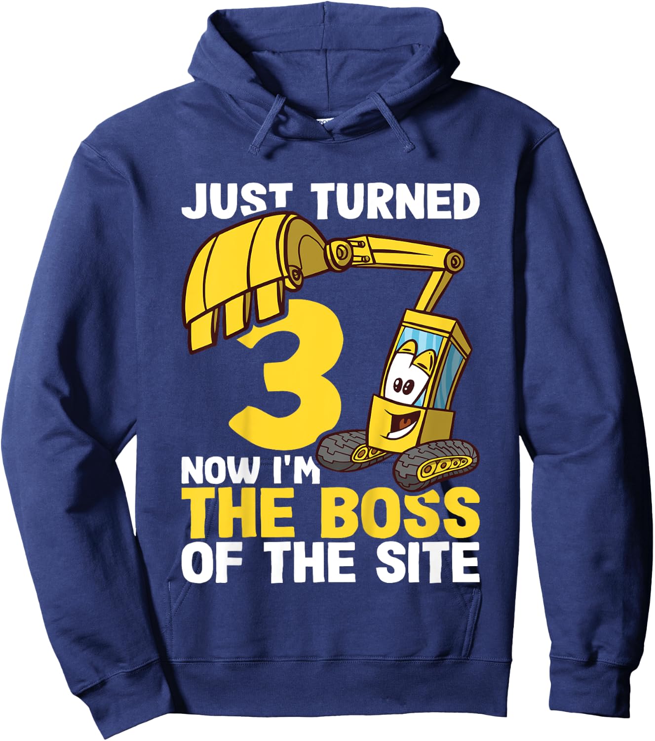 Kids 3rd Birthday Shirt Boy Excavator Construction Site Boss Hoodie - Hoodie | Navy