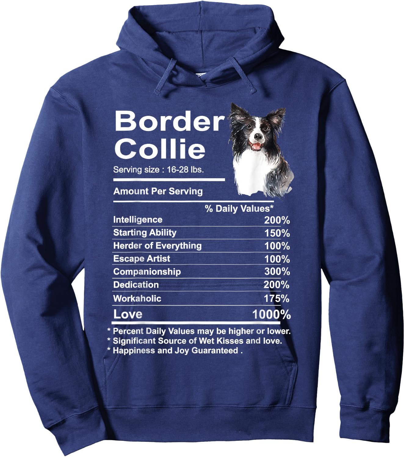 Funny Border Collie Facts Nutrition Gift Border Hoodie - Hoodie | Navy