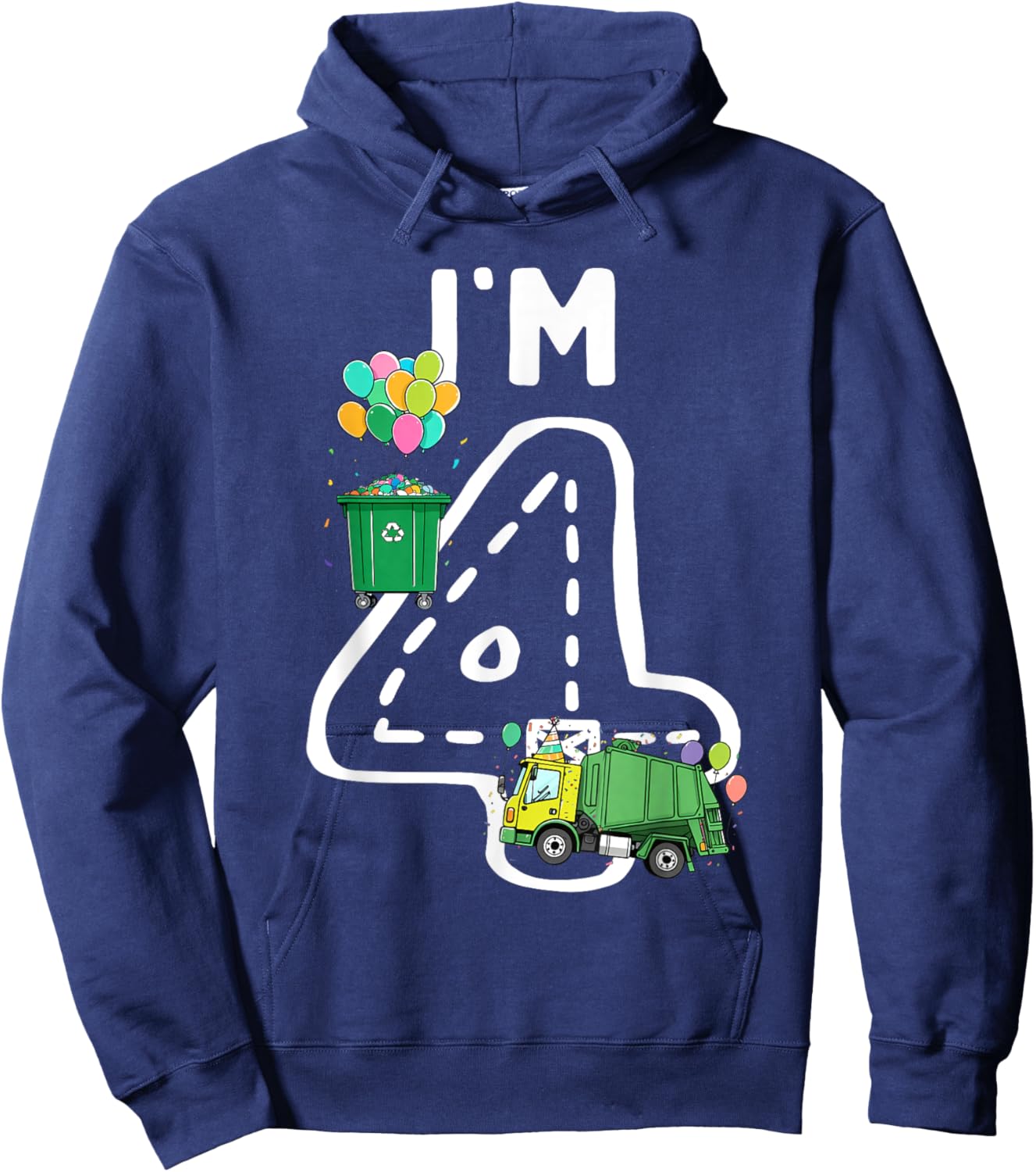 I'm 4 Four Years Old Garbage Truck 4th Birthday Boy Kids Hoodie - Hoodie | Navy
