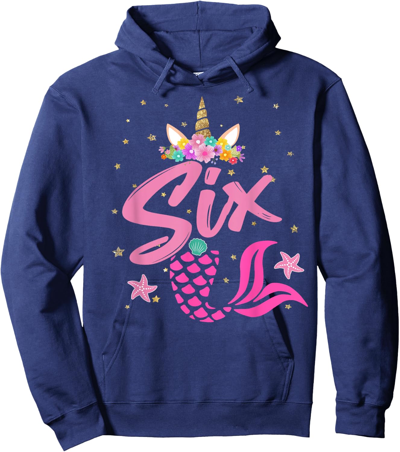 Unicorn Birthday Girl 6 Years Old Gift 6th B-day Hoodie - Hoodie | Navy