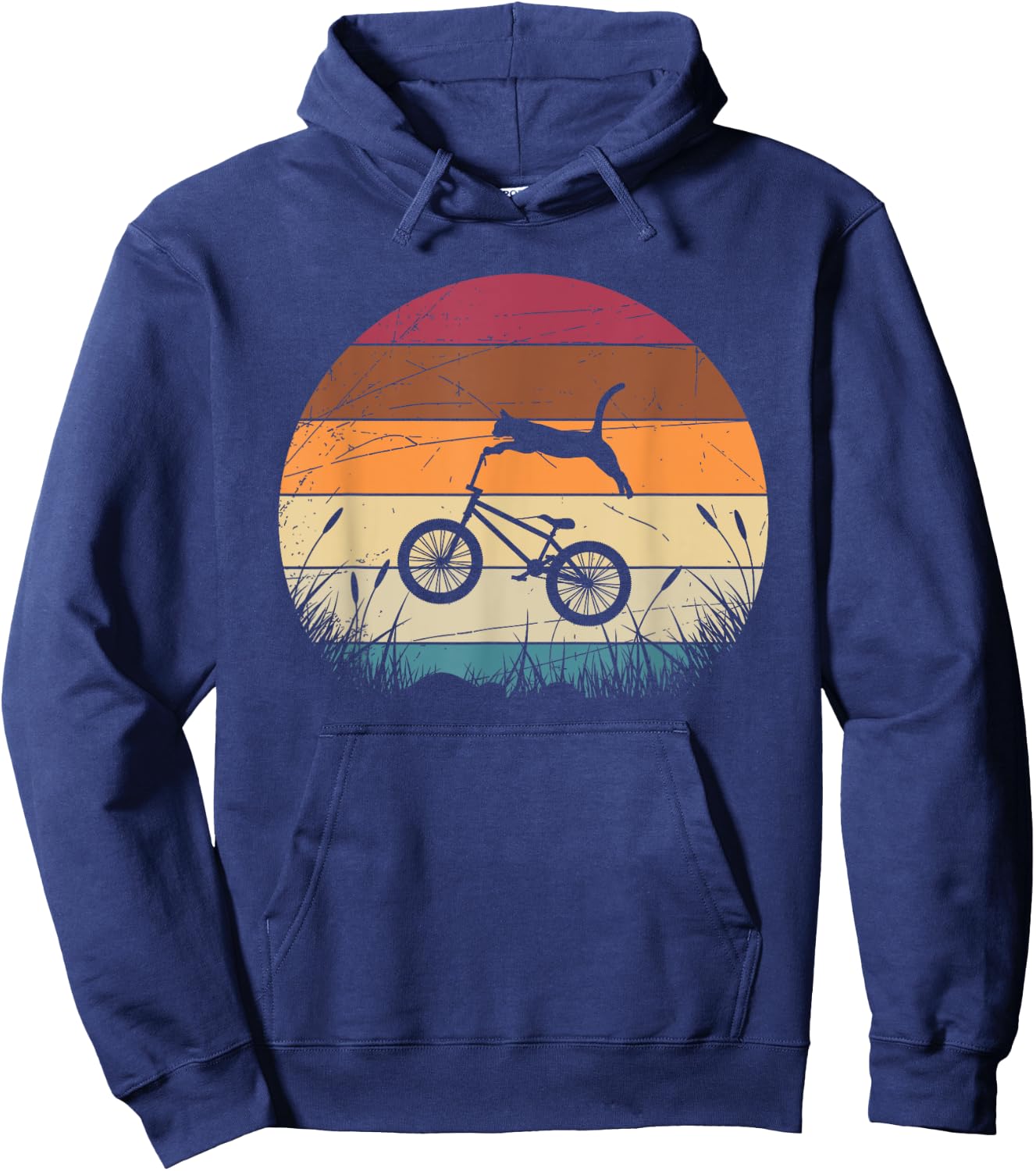 Funny Biker Cat Animal BMX Cyclist Gift Retro Bicycle Hoodie - Hoodie | Navy