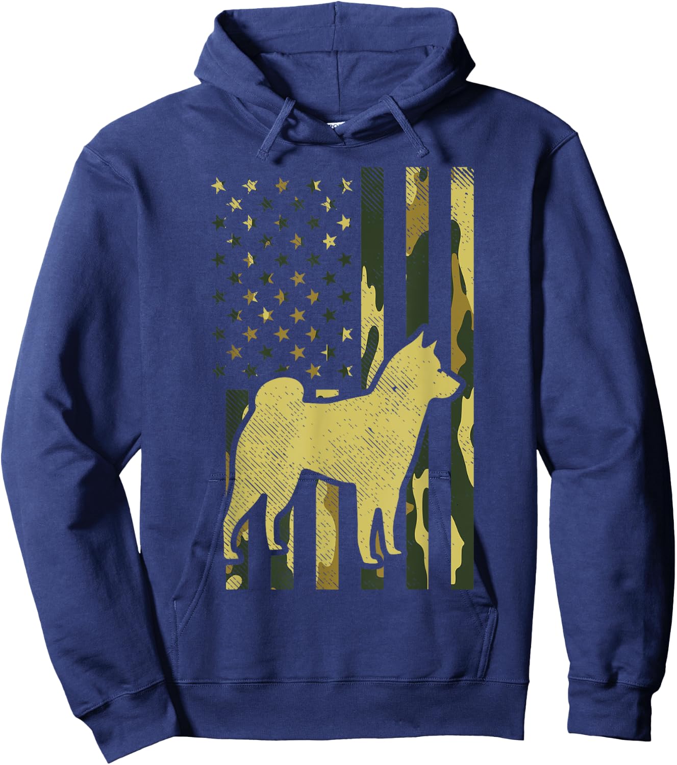 Camo US Flag Shiba Inu Akita Pet Japanese Dog Patriotic Gift Hoodie - Hoodie | Navy