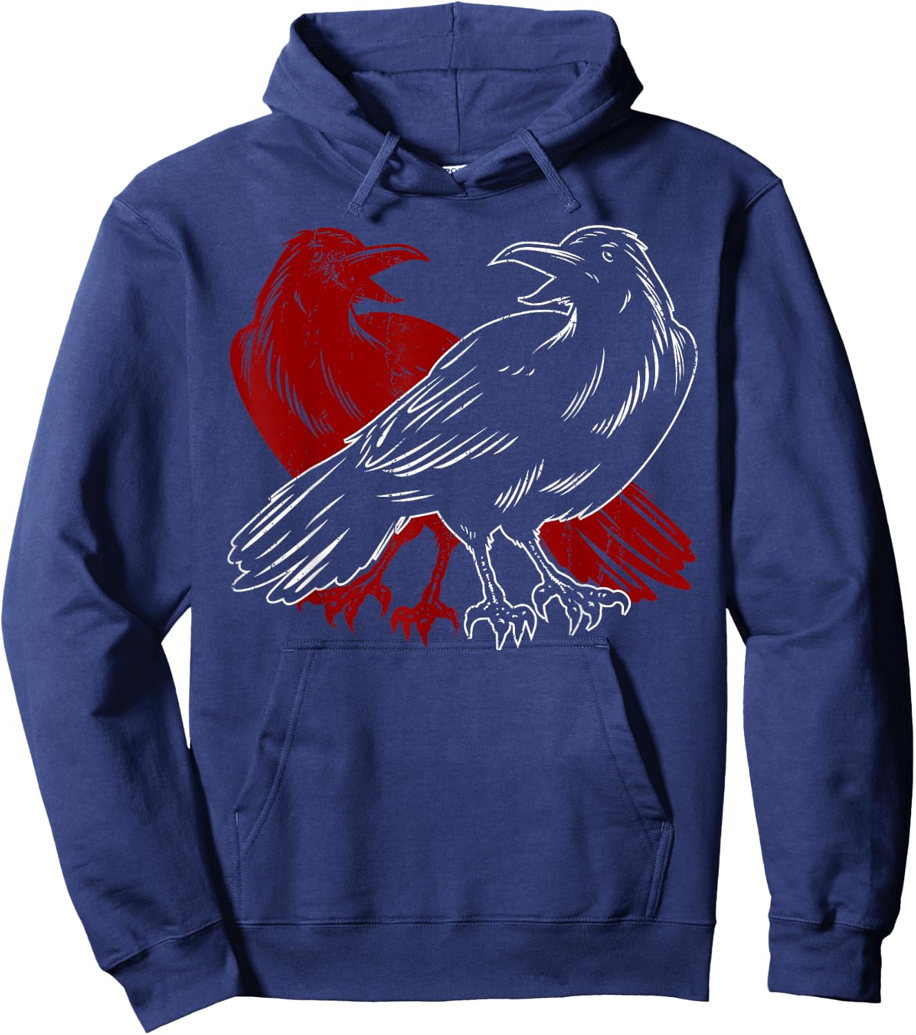 Red Raven Spooky Gothic Animal Forest Bird Black Crow Hoodie - Hoodie | Navy
