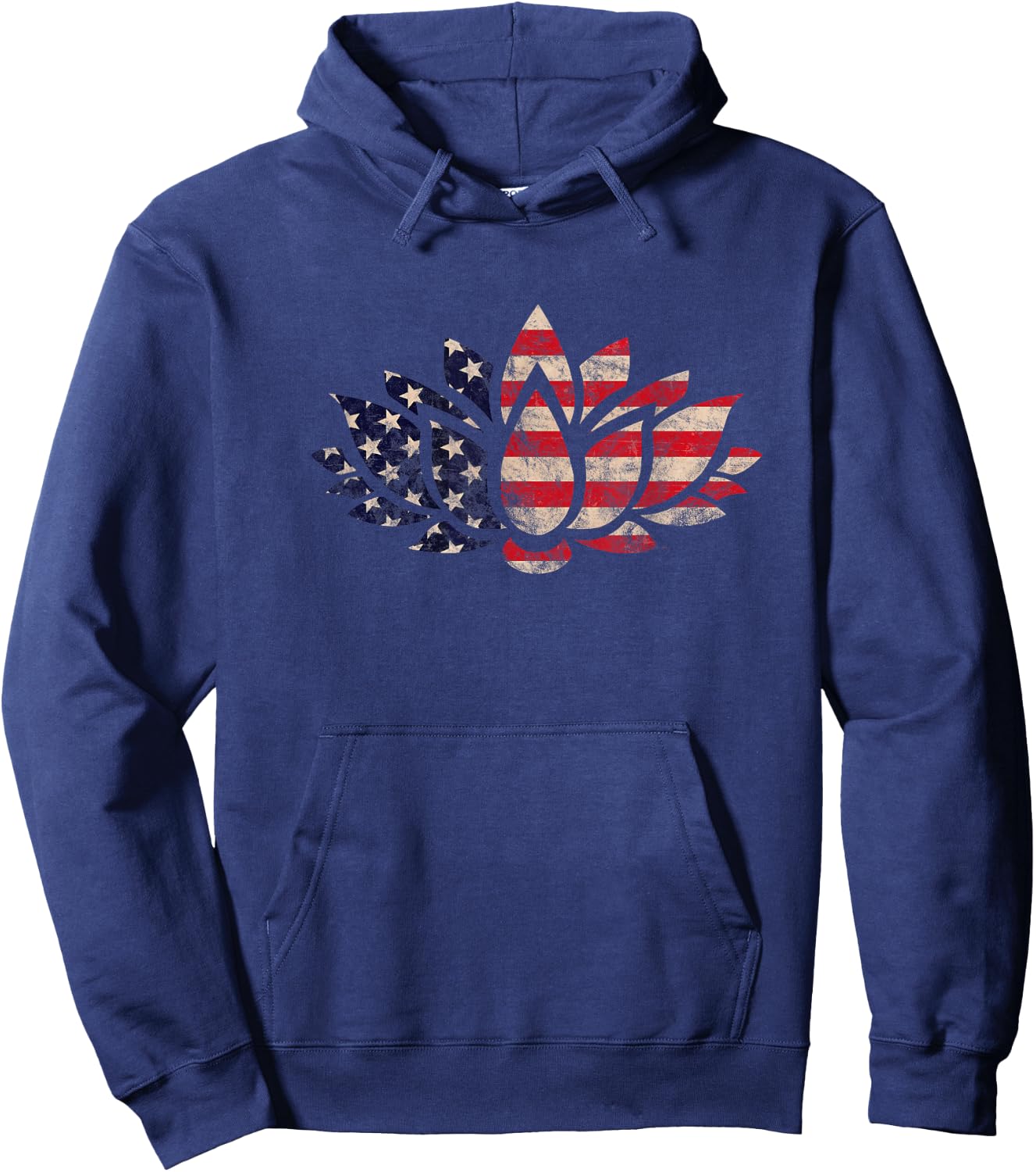 Lotus Flower USA Flag Patriotic American 4th of July Yoga Women Kids Men Hoodie - Hoodie | Navy