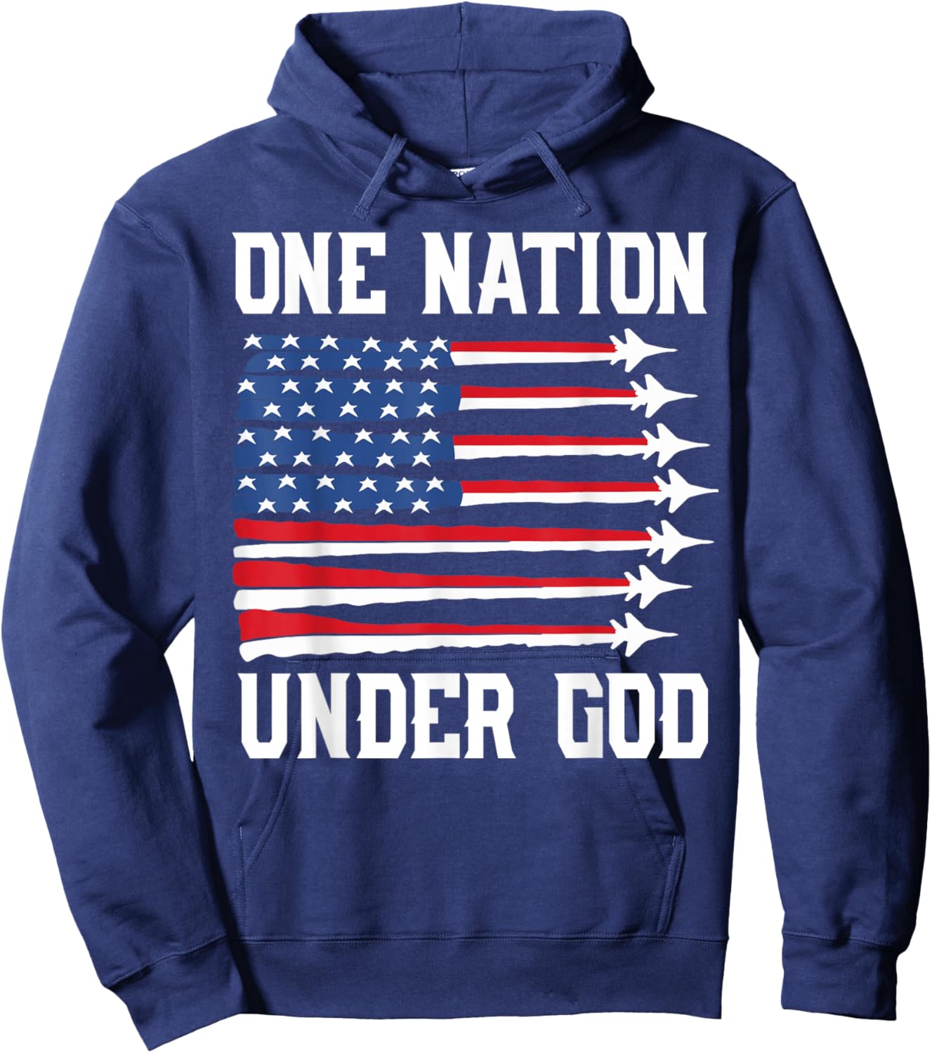 Boy 4th July One Nation Under God USA Fighter Jet Patriotic Hoodie - Hoodie | Navy