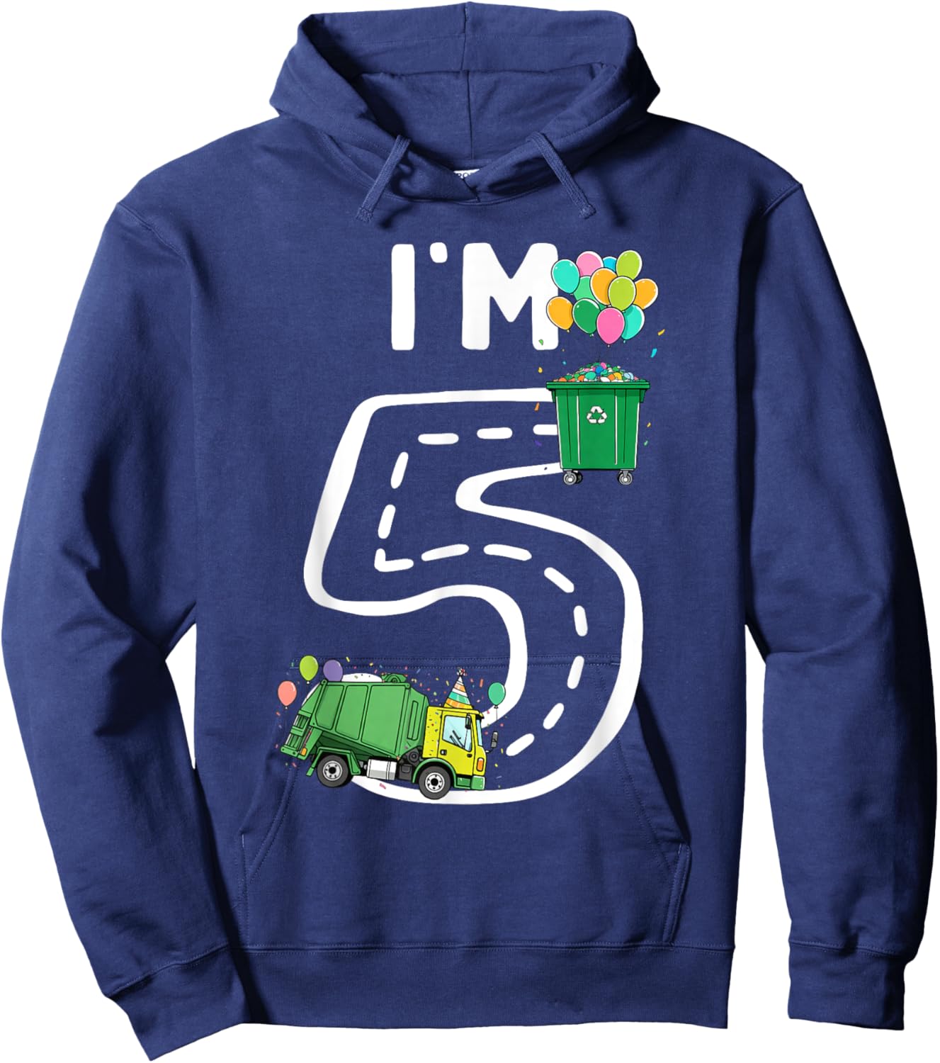 I'm 5 Five Years Old Garbage Truck 5th Birthday Boy Kids Hoodie - Hoodie | Navy